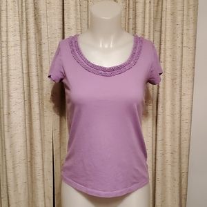 Ann Taylor LOFT Purple Tee with Ruffled Accent